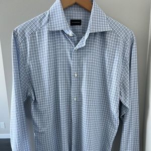 Men's Zegna button down - custom tailored and light weight plaid shirt - Size M